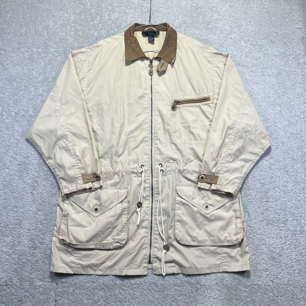VINTAGE Rubbish Field Jacket Mens‎ Large Tan Nylon Leather Collar Utility Coat